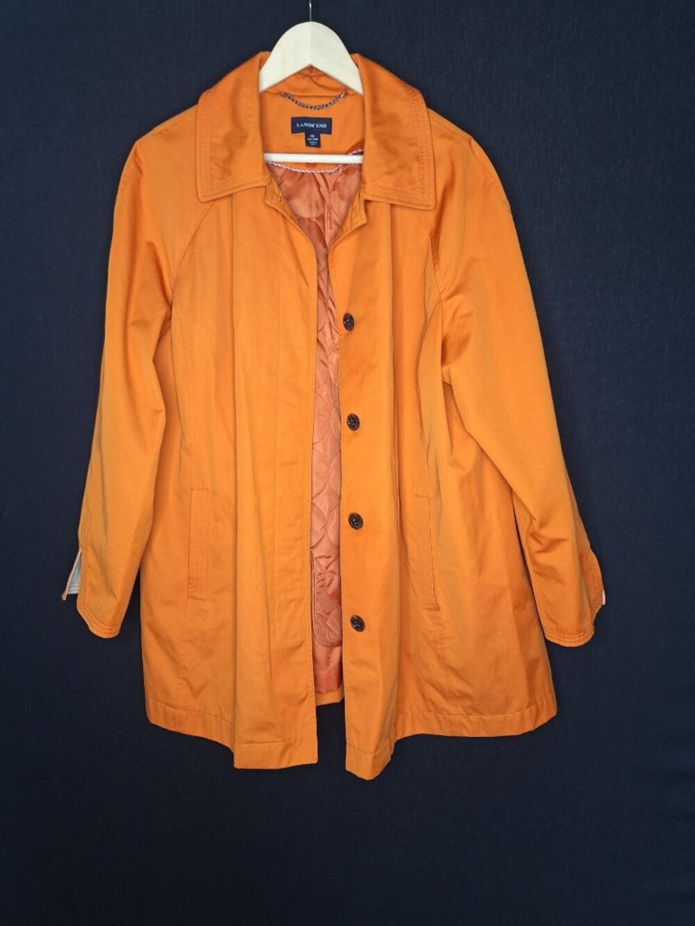 💙 Lands’ End 1X 16W 18W Orange Insulated Quilted Lined Car Coat Jacket Preppy F